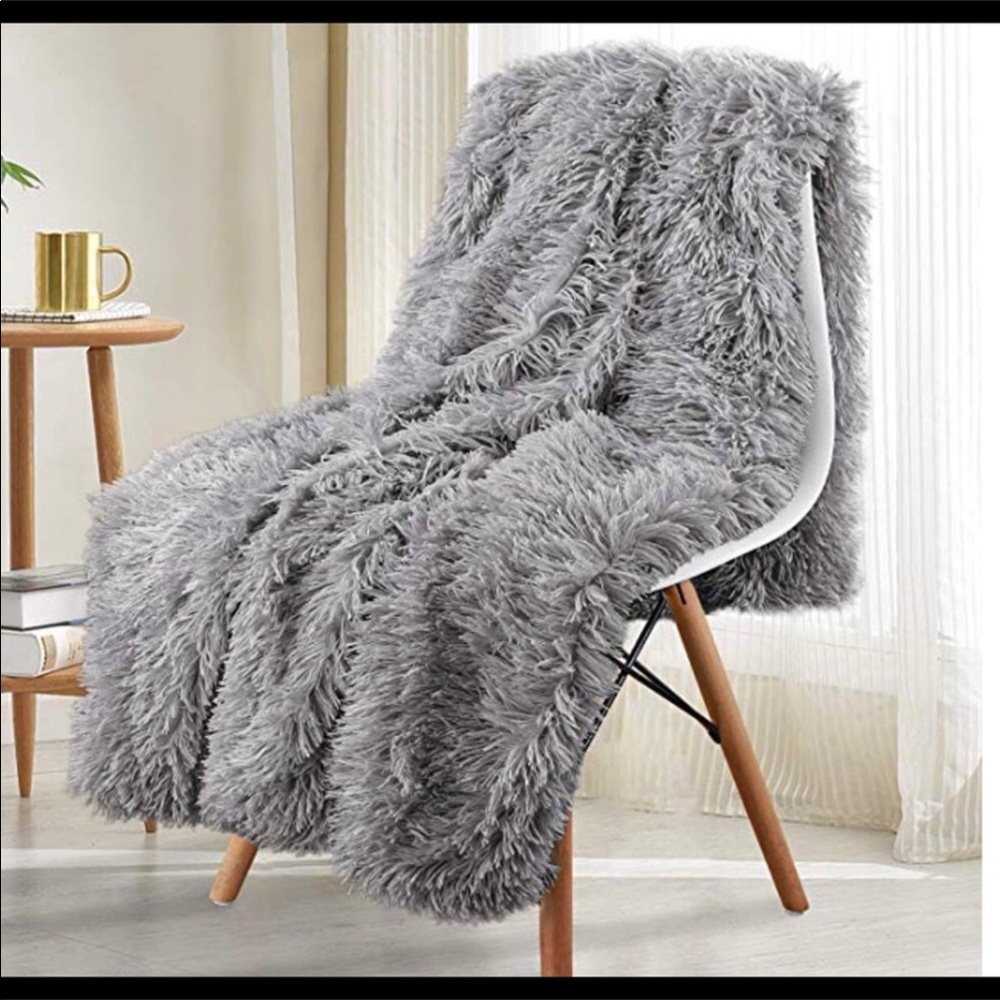 Gray faux fur blanket New Super Soft